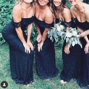 Stunning Navy Blue Lace Strapless Gown